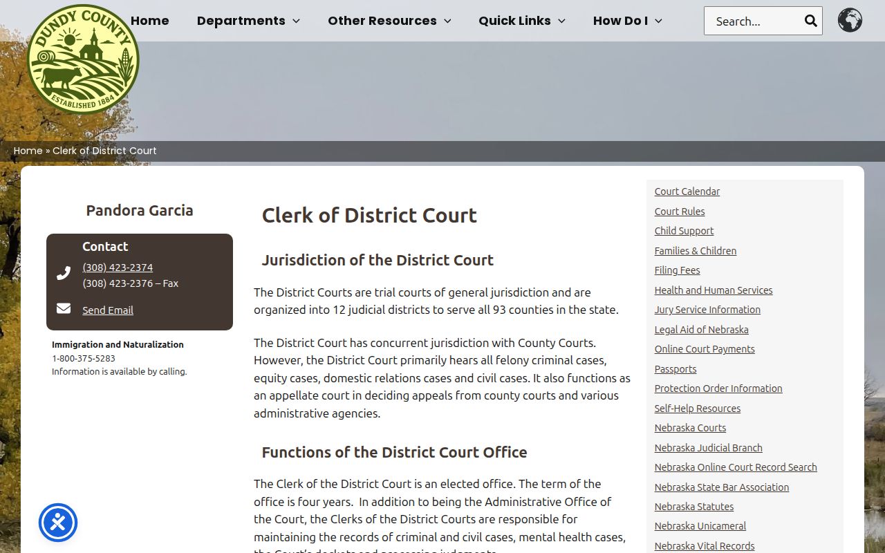 Dundy County Benkelman court records contact through the clerk