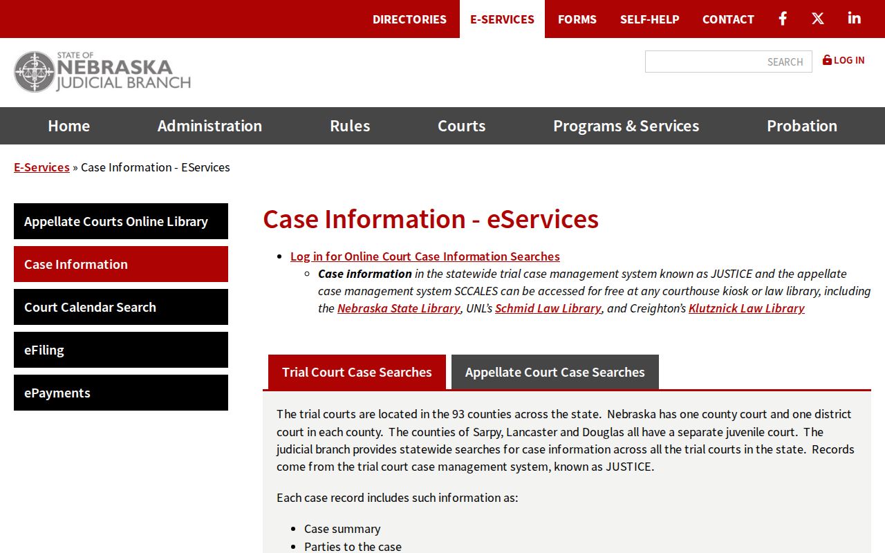 Dundy County docket search information from the Nebraska Judicial Branch