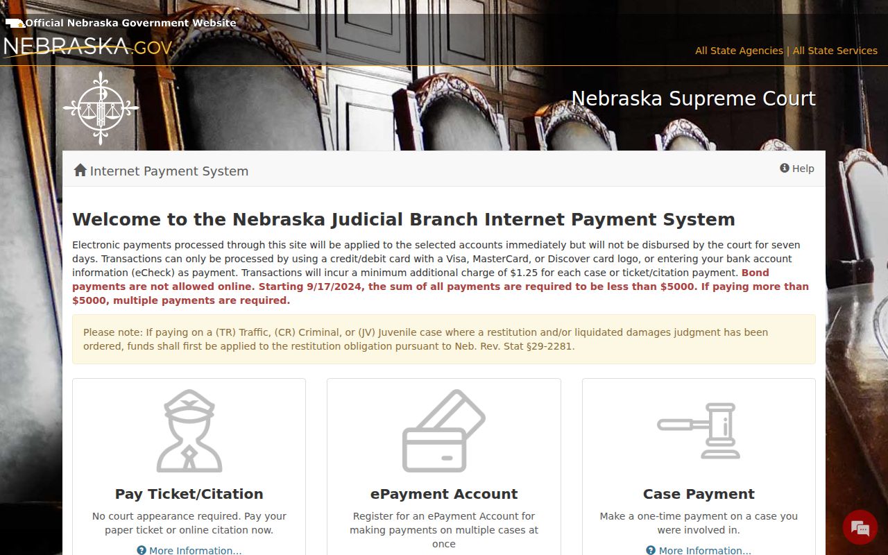 Dundy County docket search case-number route through Nebraska court ePayments