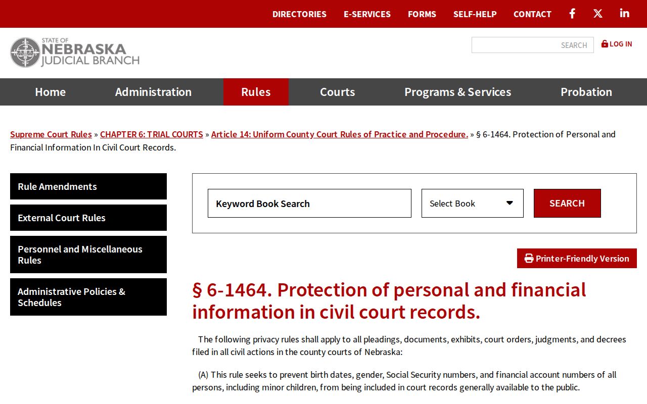Dundy County civil court docket protected information rule