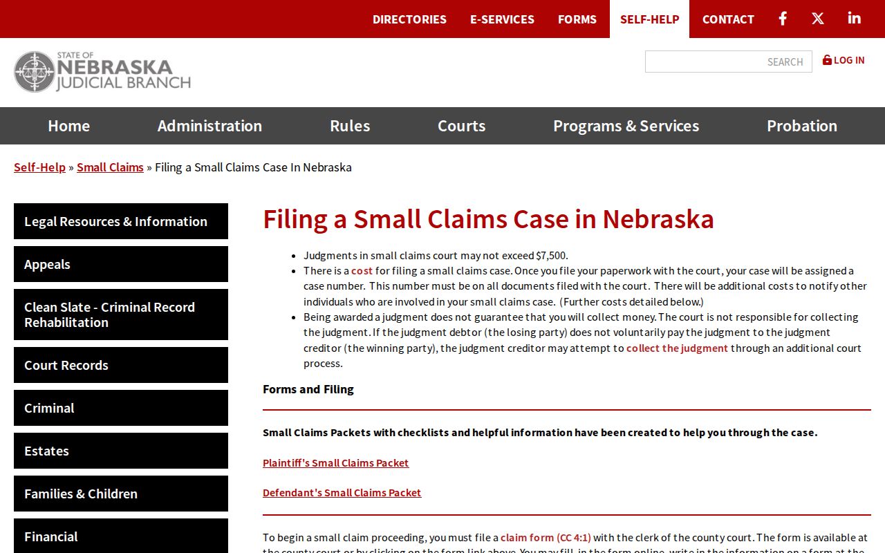 Dundy County civil court docket small claims filing instructions