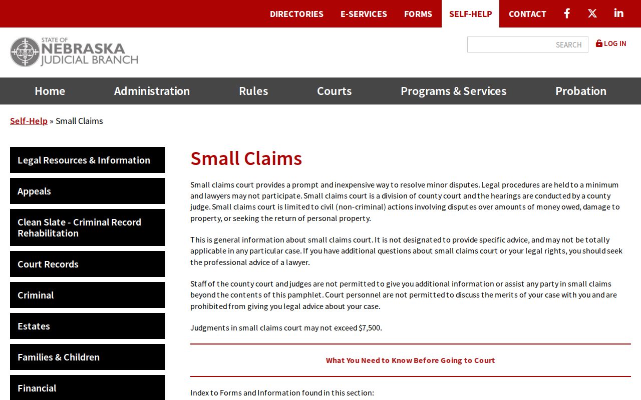 Dundy County civil court docket small claims overview