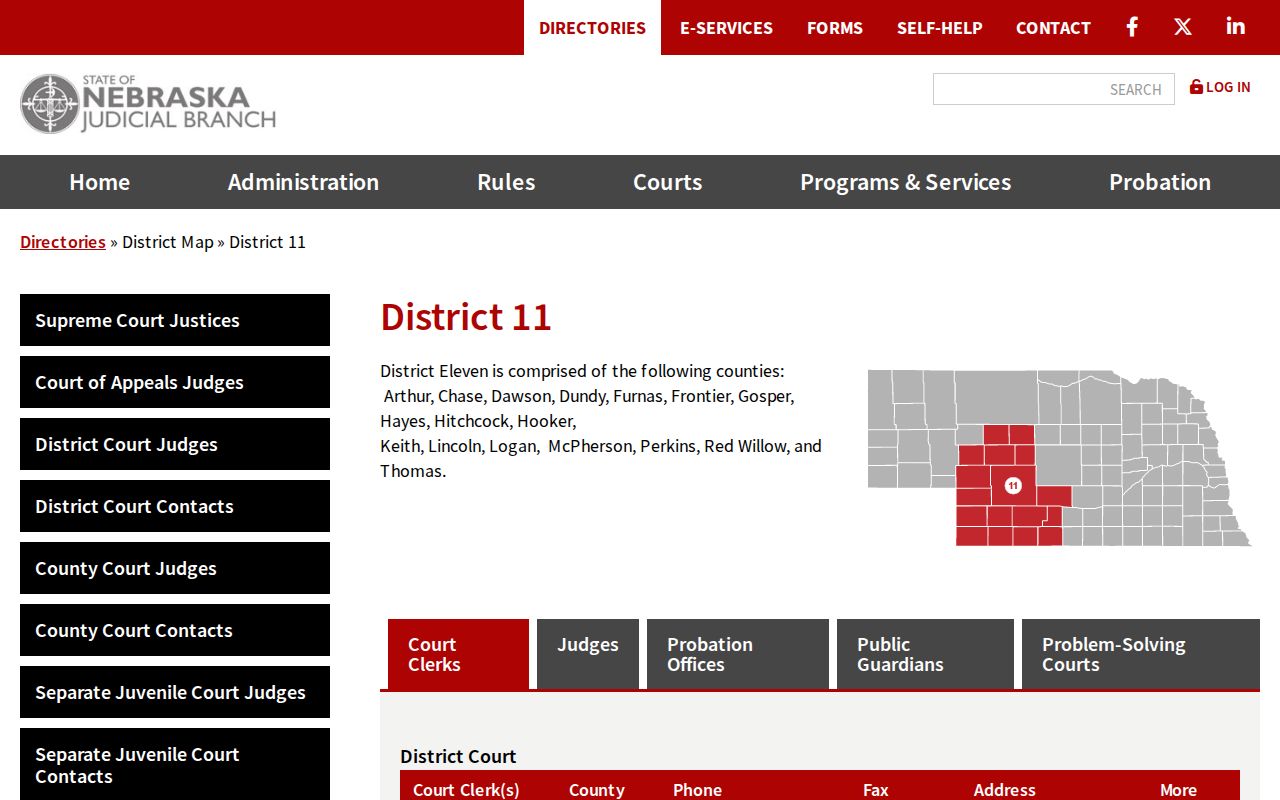 Dundy County court schedule context in Nebraska Judicial District 11