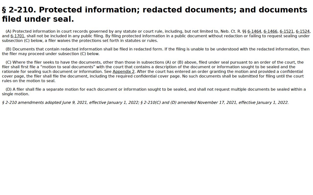 Dundy court records protected information rule