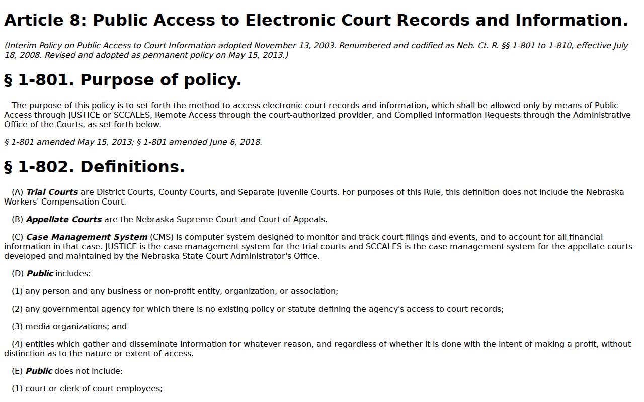 Dundy court records restricted and sealed access rule