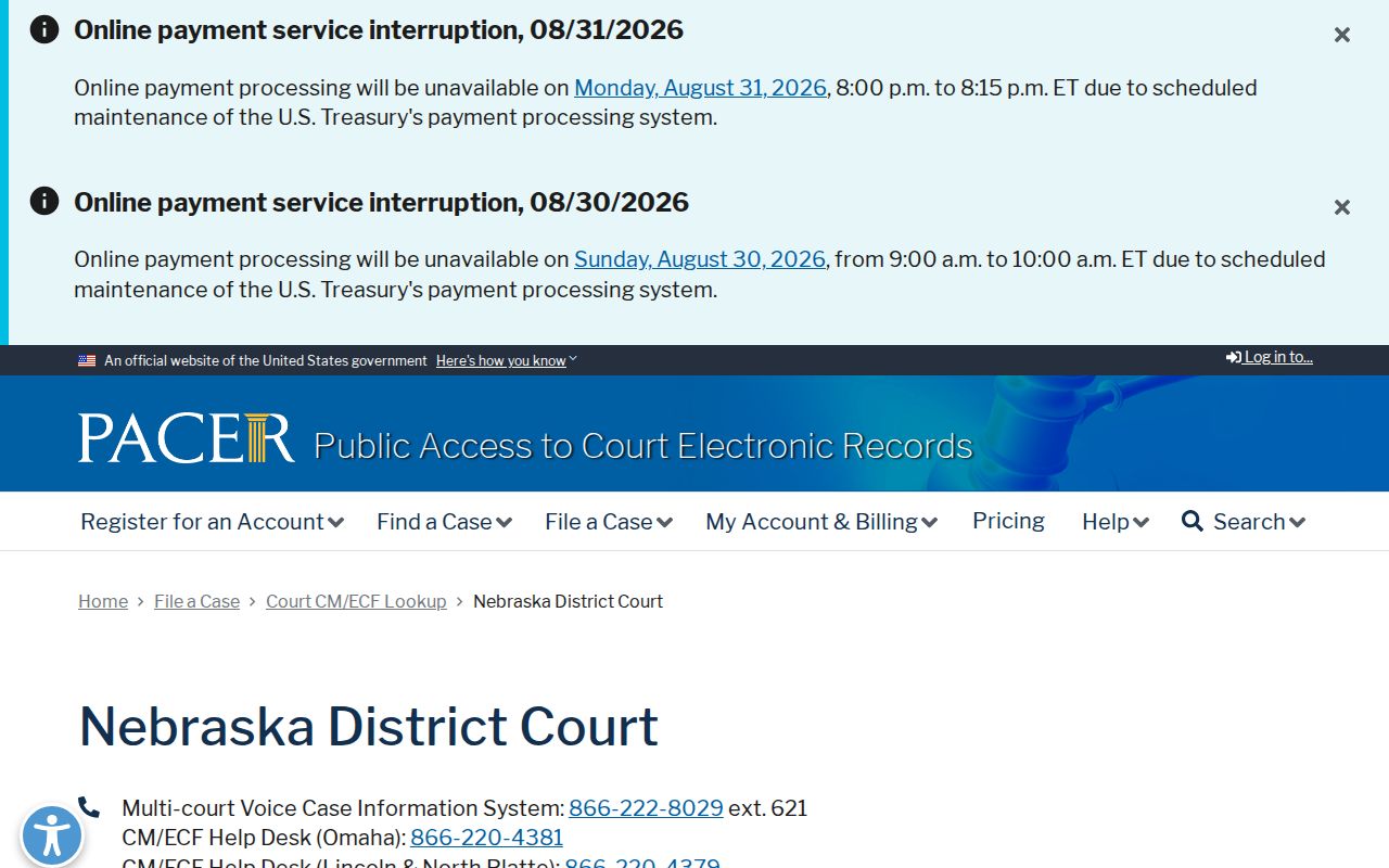 Dundy County court docket District of Nebraska CM ECF source